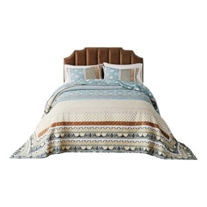 Benjara Ello 3pc King Bedspread and Pillow Sham Set- Bohemian Multicolor Print