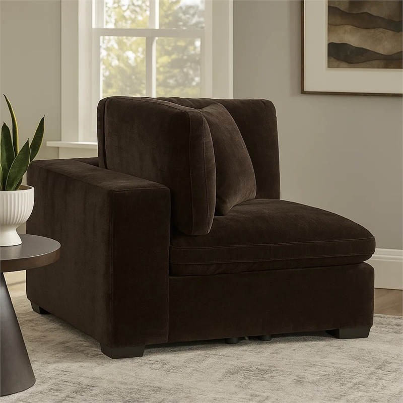 Benjara Lahe Modular Corner Sofa Chair- Modern Tapered Legs- Soft Brown Fabric