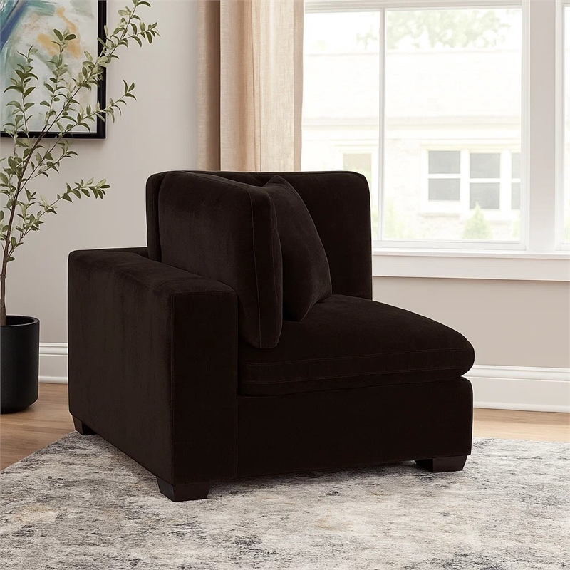 Benjara Lahe Modular Corner Sofa Chair- Modern Tapered Legs- Soft Brown Fabric