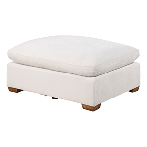 Benjara Lahe 41&quot Modular Ottoman- Brown Tapered Legs- Seat- Ivory White Fabric