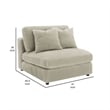 Benjara Lain Modular Armless Sofa Chair with 2 Accent Pillows- Beige Corduroy