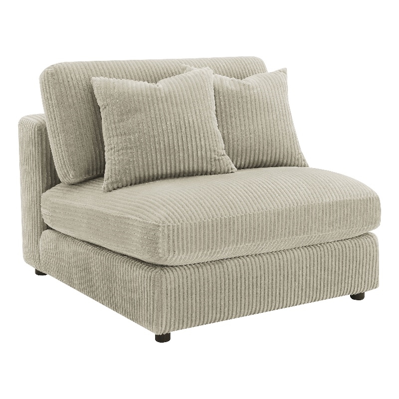 Benjara Lain Modular Armless Sofa Chair with 2 Accent Pillows- Beige Corduroy