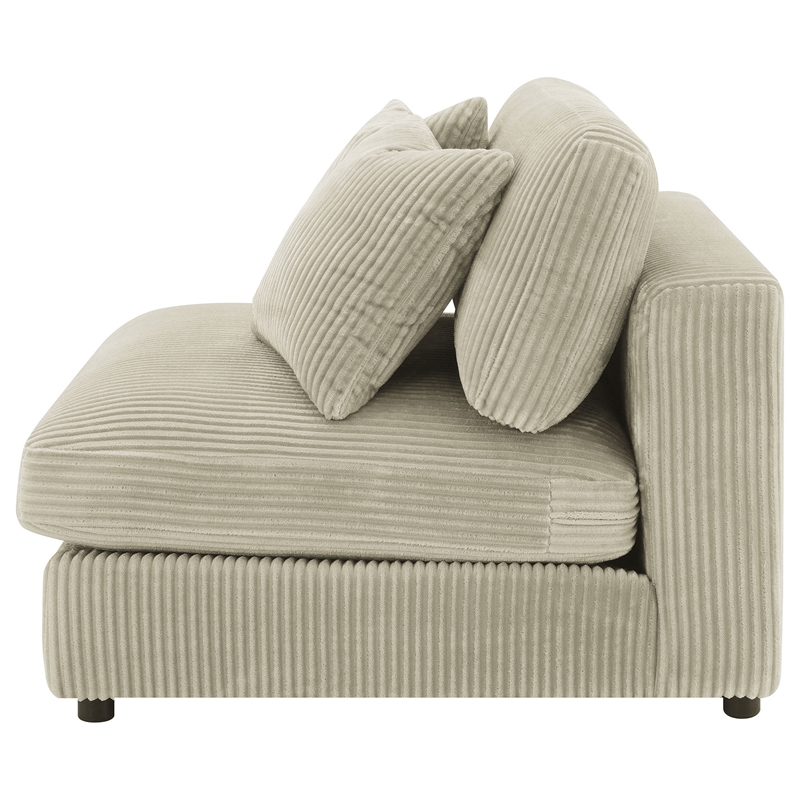 Benjara Lain Modular Armless Sofa Chair with 2 Accent Pillows- Beige Corduroy