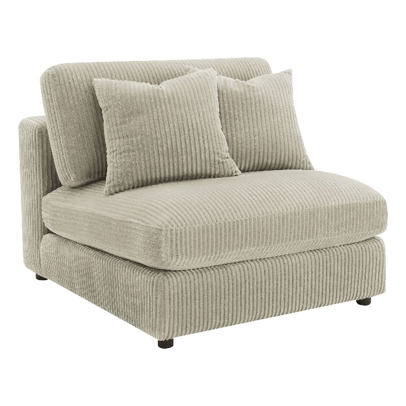 Benjara Lain Modular Armless Sofa Chair with 2 Accent Pillows- Beige Corduroy