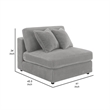 Benjara Lain Modular Armless Sofa Chair with 2 Accent Pillows- Gray Corduroy