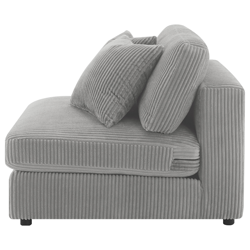 Benjara Lain Modular Armless Sofa Chair with 2 Accent Pillows- Gray Corduroy