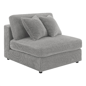 Benjara Lain Modular Armless Sofa Chair with 2 Accent Pillows- Gray Corduroy