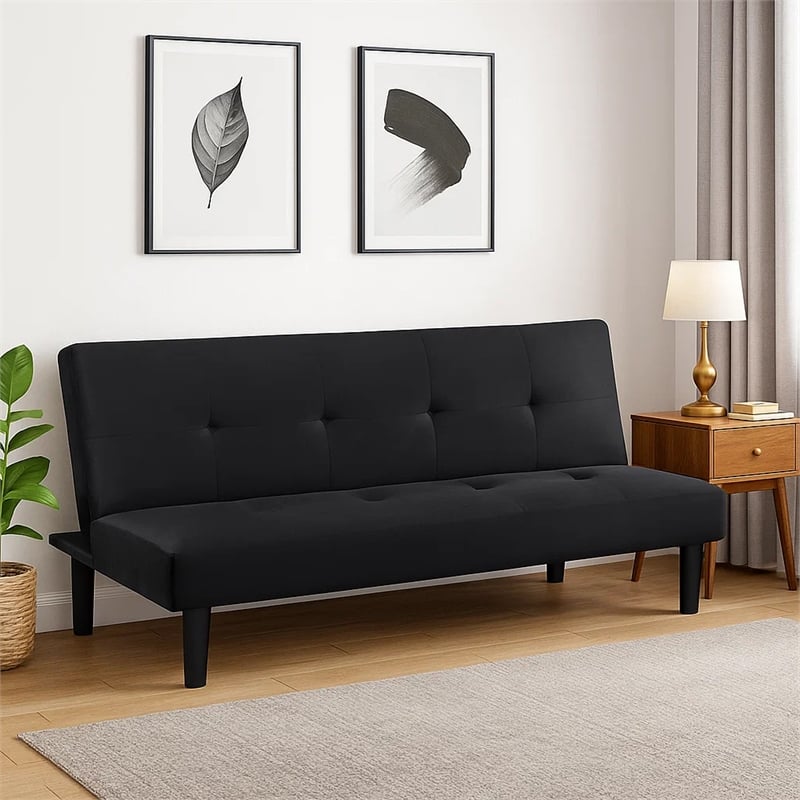 Benjara Fordy Futon Convertible Sofa Bed Sleeper Couch- Black Fabric- Foam- 65