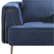 Benjara Azia Accent Chair-Blue Velvet-Tufted Arms-Gold Accents-1 Throw Pillow