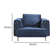 Benjara Azia Accent Chair-Blue Velvet-Tufted Arms-Gold Accents-1 Throw Pillow