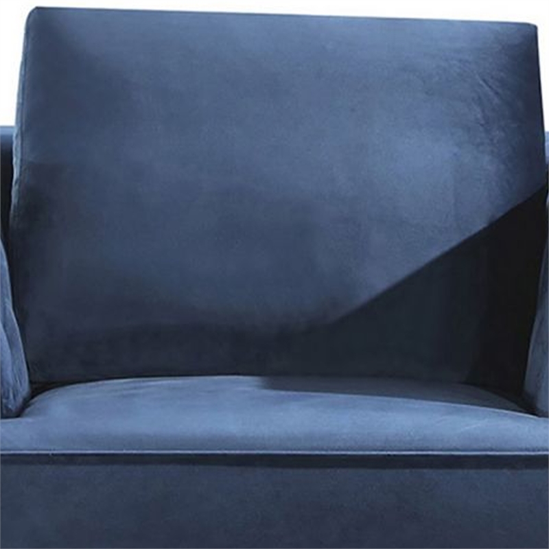 Benjara Azia Accent Chair-Blue Velvet-Tufted Arms-Gold Accents-1 Throw Pillow