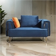 Benjara Azia Loveseat- Blue Velvet- Tufted Arms- Golden Accents- Legs 64 Inch