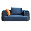 Benjara Azia Loveseat- Blue Velvet- Tufted Arms- Golden Accents- Legs 64 Inch