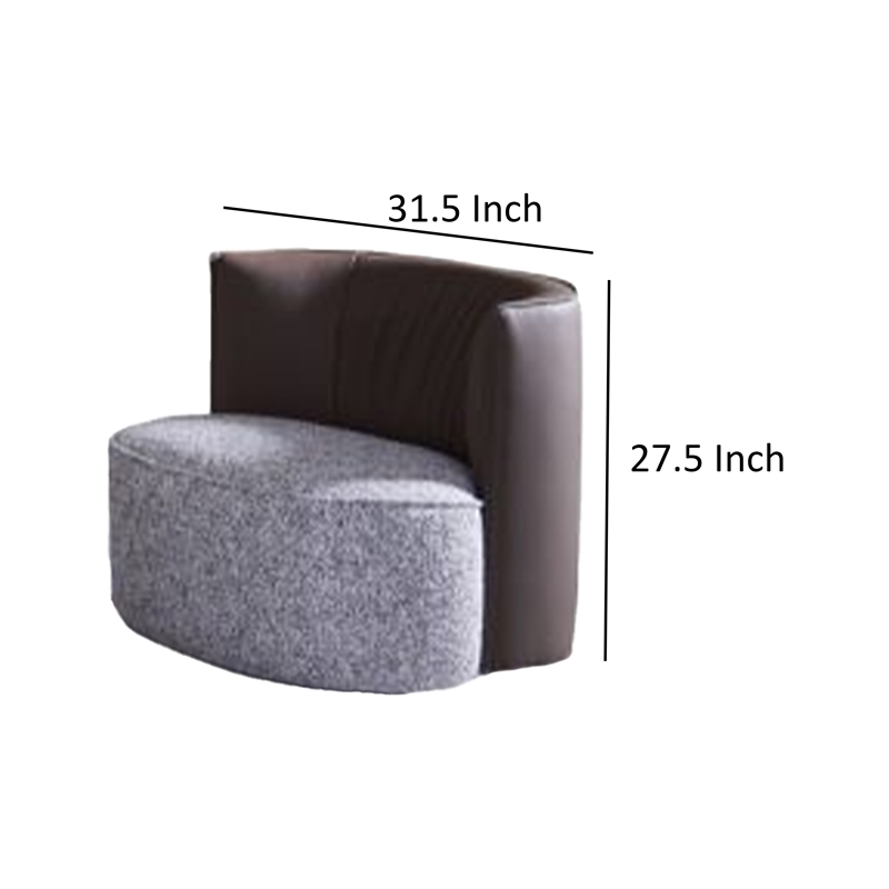 Benjara Berta Accent Chair-Chocolate Brown Leather-Gray Fabric-Modern Wingback
