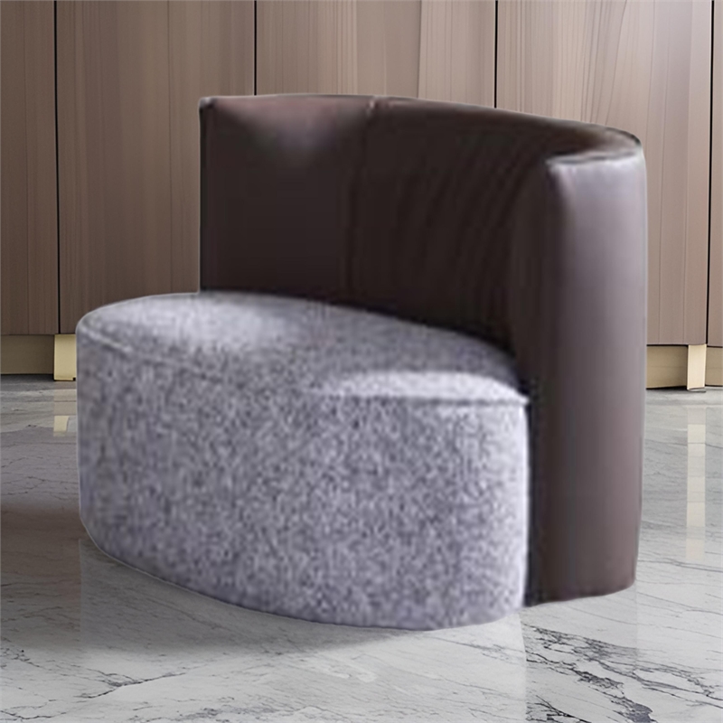 Benjara Berta Accent Chair-Chocolate Brown Leather-Gray Fabric-Modern Wingback