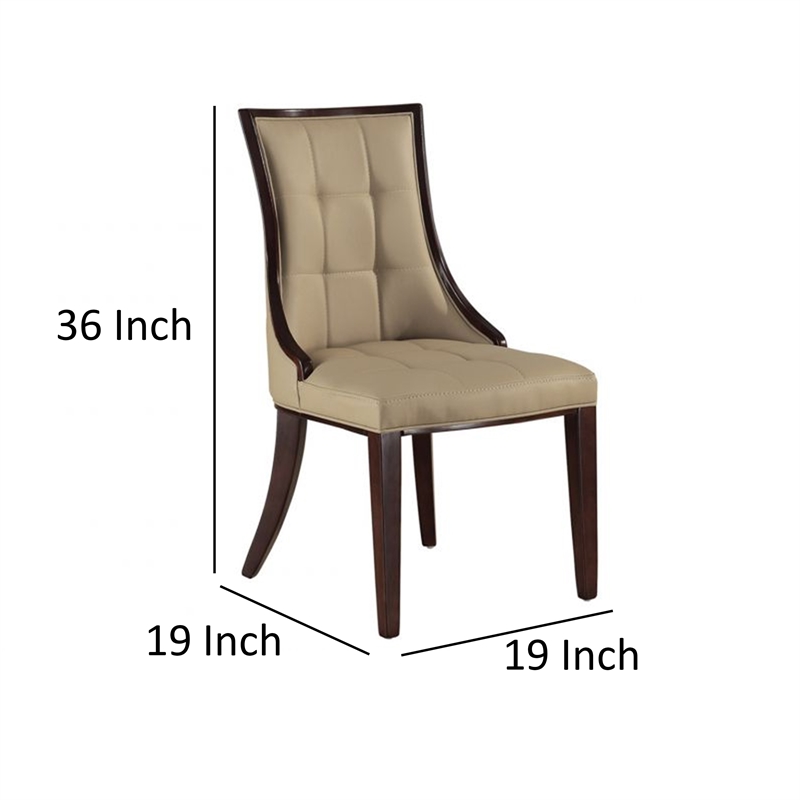 Benjara Glen Dining Chair - Tufted Tan Faux Leather- Brown Wood (Set of 2)