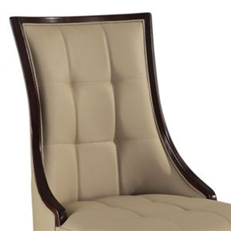 Benjara Glen Dining Chair - Tufted Tan Faux Leather- Brown Wood (Set of 2)