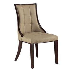 Benjara Glen Dining Chair - Tufted Tan Faux Leather- Brown Wood (Set of 2)