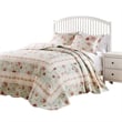 Benjara Rosle 3pc King Bedspread Set-2 Shams-Reversible Rose Print-Blue Cotton