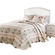 Benjara Rosle 3pc King Bedspread Set-2 Shams-Reversible Rose Print-Blue Cotton