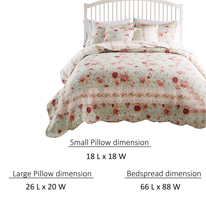 Benjara Rosle 4pc XL Twin Size Quilt Set- Shams- Patchwork Floral Blue Cotton