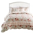 Benjara Rosle 5pc Full/Queen Quilt Set-Shams-Patchwork Floral Print-Blue Cotton
