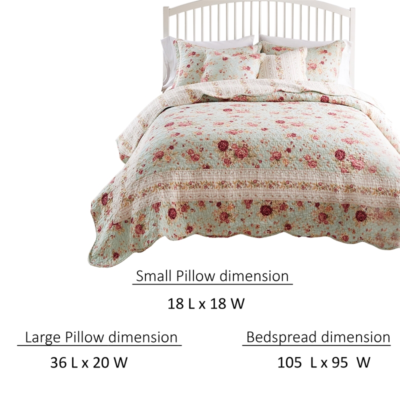 Benjara Rosle 5pc King Size Quilt Set- Shams- Patchwork Floral Soft Blue Cotton