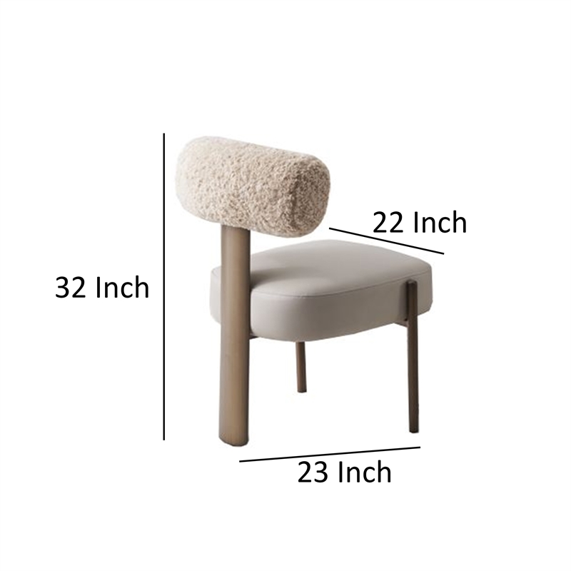 Benjara Rick Dining Chair Set of 2-Modern Design-Tan Faux Leather-Beige Fabric