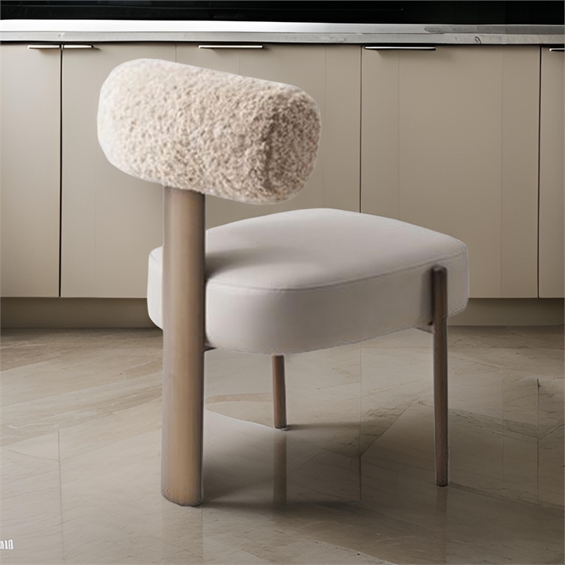 Benjara Rick Dining Chair Set of 2-Modern Design-Tan Faux Leather-Beige Fabric