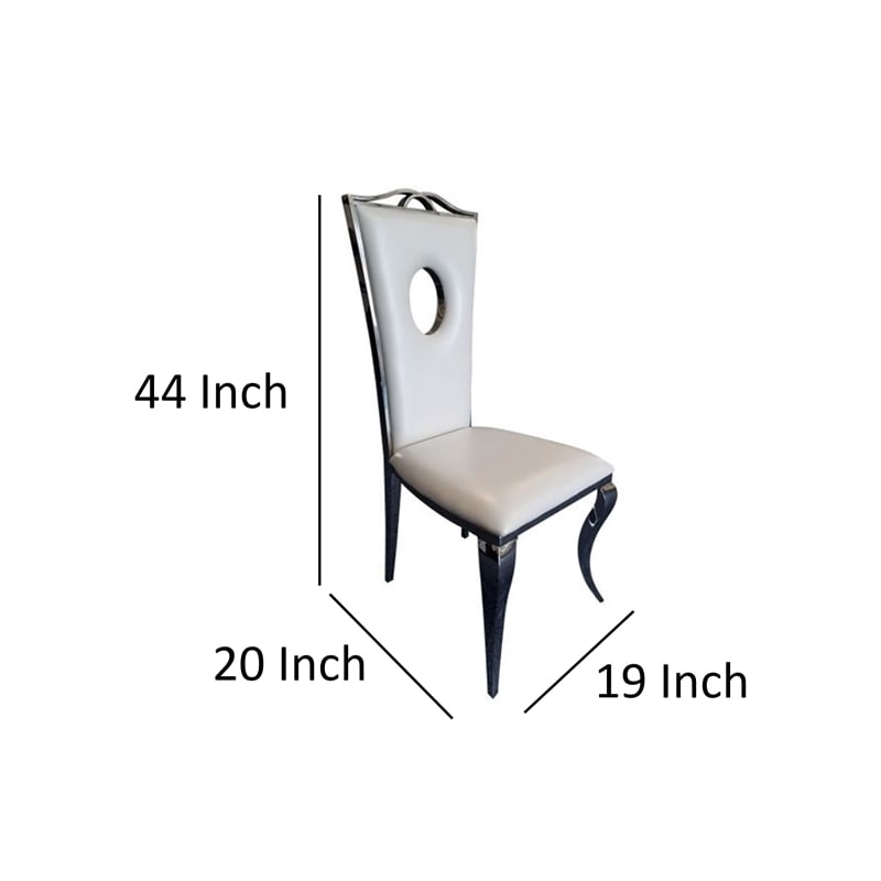 Benjara Nick Dining Chair White Faux Leather - Silver Frame (Set of 2)