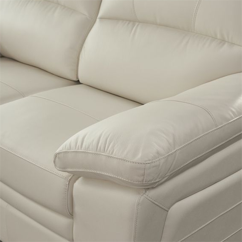 Benjara Nia Sofa- Ivory Italian Leather- Pillow Top Arms- Foam Cushions- 80 Inch