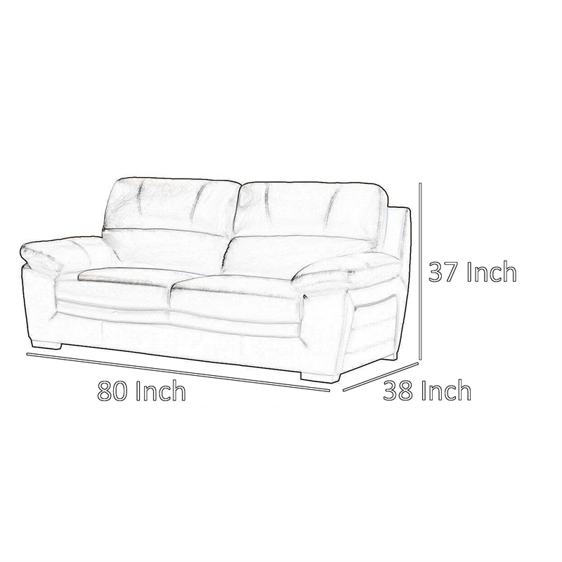 Benjara Nia Sofa- Ivory Italian Leather- Pillow Top Arms- Foam Cushions- 80 Inch