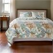 Benjara Wade 3pc King Size Quilt Set- Sham- Jade Blue Coastal Microfiber Cotton