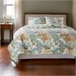 Benjara Wade 3pc King Size Quilt Set- Sham- Jade Blue Coastal Microfiber Cotton