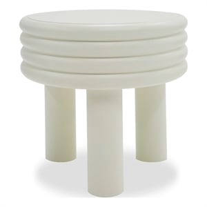 Benjara Cid Finley 20&quot Side End Table- Round Tiered Design- White Gloss Wood