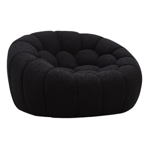 Benjara Reno Ola 48&quot Accent Chair- Tufted Cushions- Round Black Teddy Fabric
