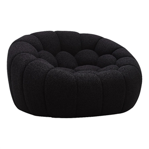 Benjara Reno Ola 48&quot Accent Chair- Tufted Cushions- Round Black Teddy Fabric