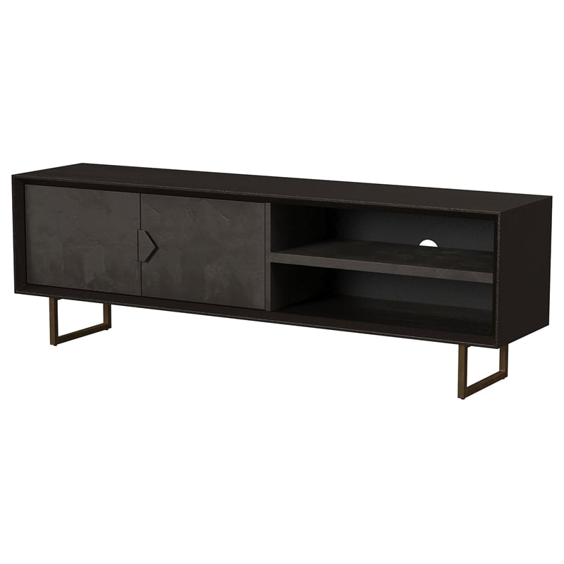 Benjara Marcel TV Media Entertainment Console- 2 Doors- Charcoal Black- 70