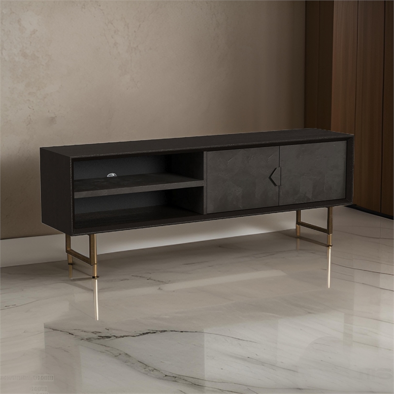 Benjara Marcel TV Media Entertainment Console- 2 Doors- Charcoal Black- 70