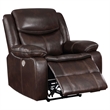 Benjara Susan Power Recliner- Dark Brown Faux Leather- USB Port- Pillow Top Arms