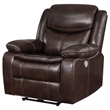 Benjara Susan Power Recliner- Dark Brown Faux Leather- USB Port- Pillow Top Arms