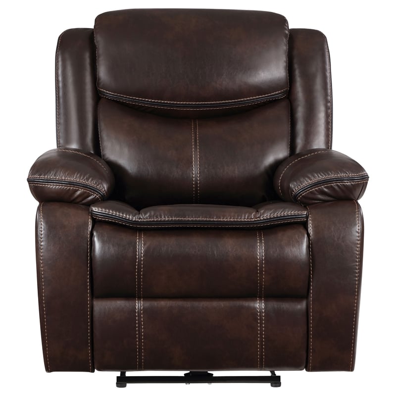 Benjara Susan Power Recliner- Dark Brown Faux Leather- USB Port- Pillow Top Arms