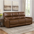 Benjara Lima Power Recliner Sofa- Brown Faux Leather- USB Port- Cushions- 83