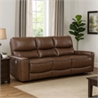 Benjara Lima Power Recliner Sofa- Brown Faux Leather- USB Port- Cushions- 83