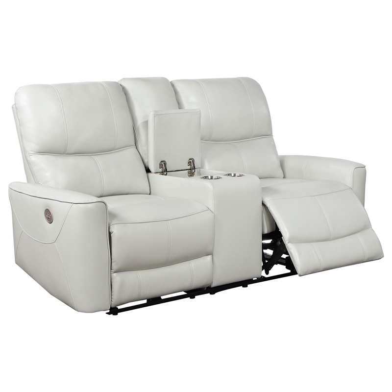 Benjara Lima Power Recliner Loveseat- Ivory Faux Leather- USB Port- Foam- 72