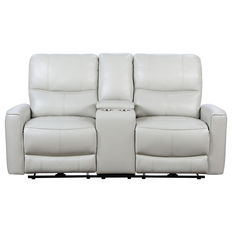 Benjara Lima Power Recliner Loveseat- Ivory Faux Leather- USB Port- Foam- 72