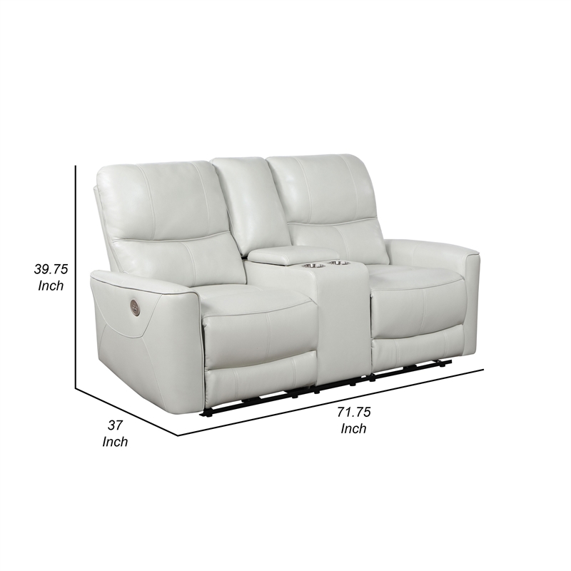 Benjara Lima Power Recliner Loveseat- Ivory Faux Leather- USB Port- Foam- 72