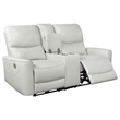 Benjara Lima Power Recliner Loveseat- Ivory Faux Leather- USB Port- Foam- 72