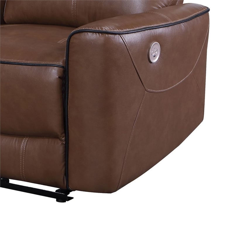 Benjara Lima Power Recliner Loveseat- Brown Faux Leather- USB Port- Foam- 72