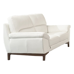 Benjara William Loveseat- White Top Grain Italian Leather- Brown Wood Legs- 73&quot